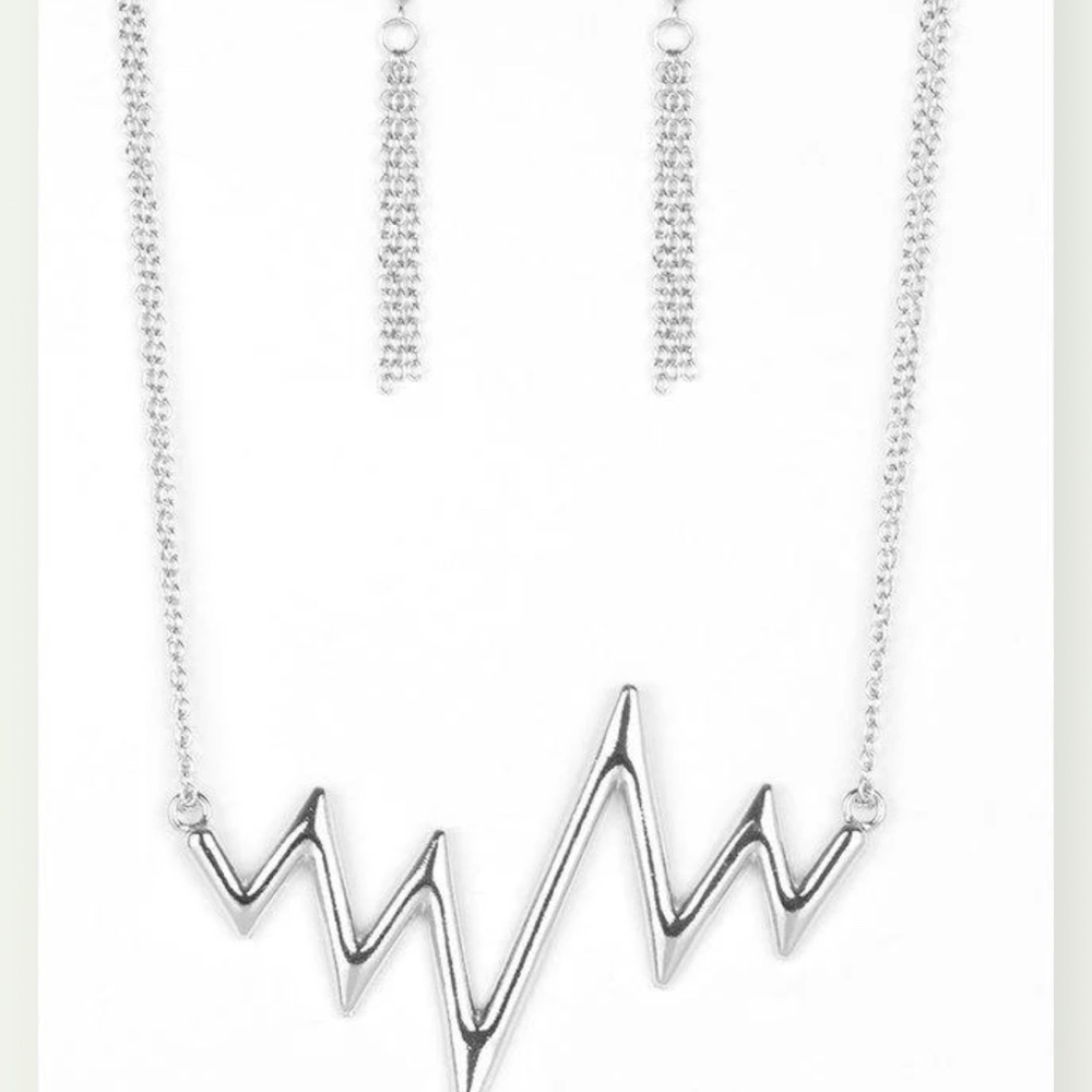 Silver Heartbeat Necklace and Earring Set-